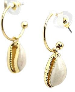 BellaMira Lifestyle Accessories 'Spirit of the Ocean' Cowrie Shell Layer Necklace or Earrings Gold Plated (as chosen) Elegant Jewellery Gift Boxed ('Spirit of the Ocean' Shell Hoops)
