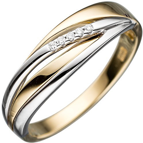 Jobo Damen-Ring aus 14 Karat 585 Gold Bicolor mit 5 Diamanten Größe 54