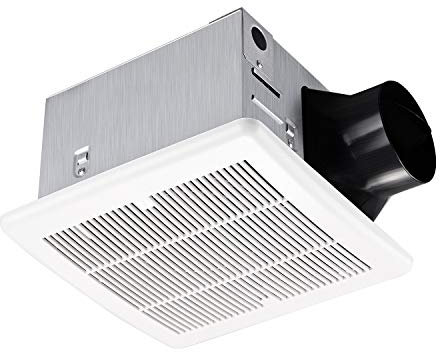 Tech Drive Ventilador de baño de 110 CFM, 1.2Sone no necesita acceso al ático, ventilación de baño muy silenciosa y ventilador de escape, ventilador montado en el techo, rejilla de plástico blanco