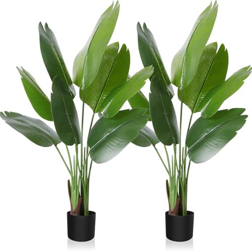 CROSOFMI Künstliche Paradiesvogel Pflanze 120cm künstliche Tropische Palme mit 8 Blättern perfekte künstliche Pflanzen im Topf für drinnen und draußen Haus Büro Garten Moderne Dekoration(2 Pack)