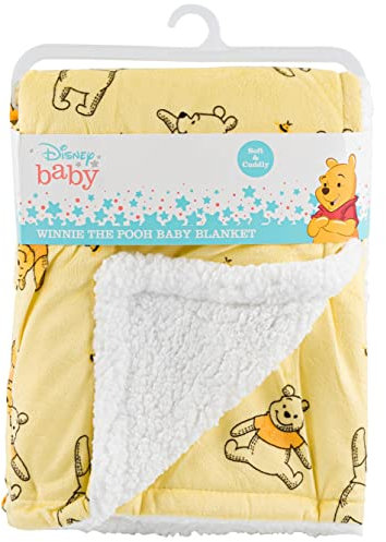Disney Cudlie Baby Winnie The Pooh MNK/Sherpa Blanket with Happy Days with Bees Print