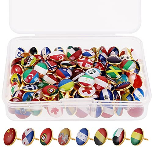 MWOOT 100 Pièces Drapeau National Push Pins,Punaises Creative Push Pins de Carte du Pays pour Mur, Cartes, Photos, Tableau D'affichage ou Tableaux en Liège