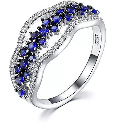 BAJIE Ehering S925 Silber Saphir Diamant Ring Damenschmuck Blauer Topas Edelstein Saphir Ring