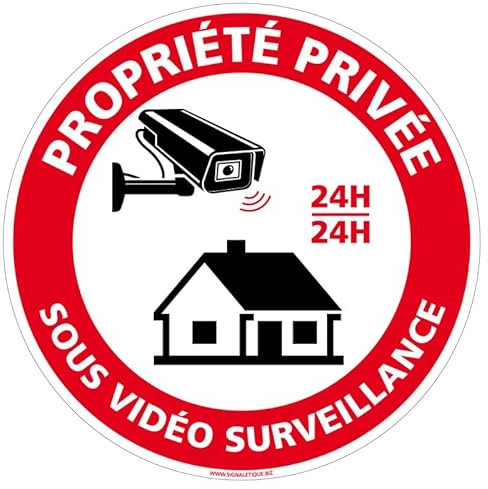 Panneau dissuasif Propriété Privée Sous Vidéo Surveillance - Conçu pour être utilisé à des fins de dissuasion - Panneau de sécurité rigide et rond - Diamètre 170 mm - Plastique PVC de 1 mm
