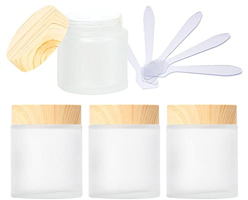 ZEOABSY 4 Stück Leere Matt Transparente Glas Cremedose 100ml Mit Deckel, Mattglas Schraubdeckel Tiegel Schraubdose Dose Salbentiegel Kosmetik-Dose für Gels Cremes