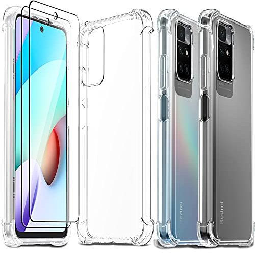 Ferilinso Handyhülle für Xiaomi Redmi 10 Hülle, mit 2 Stück 9H Härte Panzer Schutz Glas Schutzfolie, Ultradünn Transparent Silikon Case, 10X Anti-Vergilbung, Unverwüstliche Fallfestigkeit