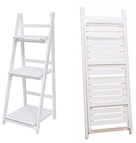 EliteKoopers 1Pcs White Folding Ladder Shelf Bookshelf Storage Rack, Plants Display Stand For Home (3-Tier)