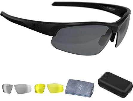 BBB Cycling Biking Glasses Cycling Sunglasses With Travelcase Sport Glasses Polycarbonate Frame 3 changeable lenses Impress BSG-58T, Matt Black