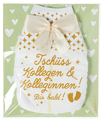 goldprintz I Tschüss Kollegen und Kolleginnen Bis Bald I Schwangerschaft verkünden I Goldig bedruckte Windel-Postkarte I Wir bekommen ein Baby I Verkündung Schwangerschaft I Babynews