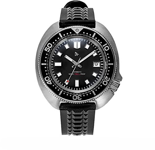 NC Retro Taucheruhren Automatische Mechanische Tuna Abalone Uhr Herren NH35 41MM Zifferblatt C3 Lume Flexional Rubber Strap 20Bar (Black)