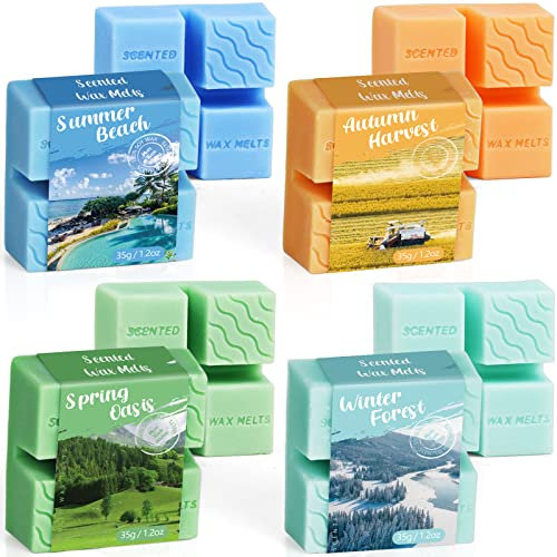 Duftwachswürfel Set, Duftwachs für Kerzen Wärmer, Wax Melts für Duftlampe, Vegan Wachsschmelzen, handgefertigte Sojawachsschmelzen, Geschenkset für Muttertag, Weihnachten, Geburtstag, 4 Stück