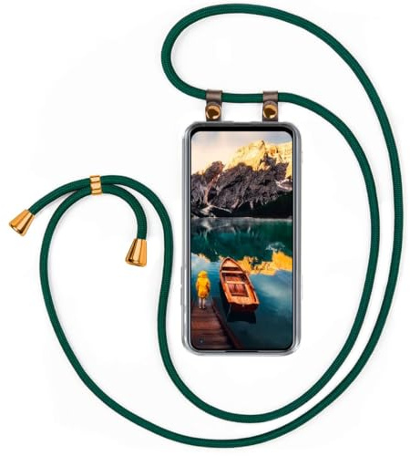 moex Handykette für Oppo A52 / A72 Hülle mit Band abnehmbar, Handyhülle mit Kette zum Umhängen, Handyband 155 cm lang Stoff Kordel Umhängehülle, Handy Umhängeband, Grün