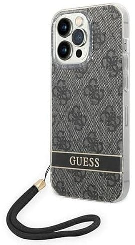 Guess GUOHCP14XH4STK Hülle für iPhone 14 Pro Max 6,7 schwarz/Black hardcase 4G Print Strap
