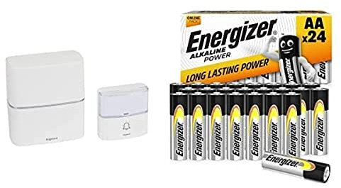 Legrand - Kit Serénité carillon et sonnette sans fil 30 mélodies + MP3 alimentation par piles - blanc & Energizer Piles AA, Alkaline Power, Lot de 24, Pile alcaline [ Amazon Exclusif ]