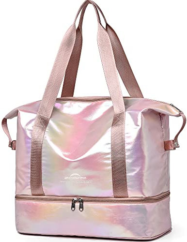 ZIOSINM Borsone Palestra Grande, Borsone da Viaggio Donna Impermeabile Elegante, Borsa Palestra Borsone Piscina con Scomparto Umido & Scomparto per Scarpe (Rosa)