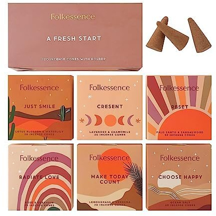 Folkulture palo Santo räucherkegel mit Halter, 6er-Set (120 Incense Cones) | räucherkerzen sandelholz, lavendel, Frischem Duft räucherkegel für, Yoga, Meditation, Aromatherapie, Gifts