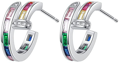 Ohrringe Silber 925 HäNgend Regenbogen-Ohrringe des -eingelegten Edelstein-Nagel-sieben arbeiten vielseitige Mädchen-nette Ohrringe um