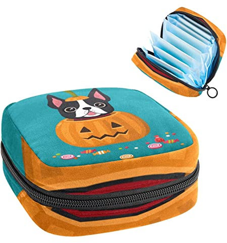 Kürbis-Mops-Tasche für Süßigkeiten, tragbar, Tampon-Aufbewahrungstasche für Damenbinden, Mehrfarbig, 4.7x6.6x6.6 in/12x17x17 cm