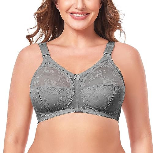 Ayigedu Women's Full Coverage Wirefree Plus Size Support Minimizer Bra Non Padded Everyday Bra 44-G Grey