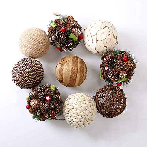 CIR OASES 9pcs 3.5Inch Fall Decorative Ball Orb Rattan Ball Rattan Woven Orbs Spherical Bowl and Vase Filler for Home Party Wedding Display Decor Props