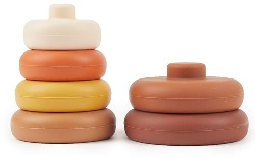 Bieco Silikon Baby Stapelturm Chocolate Bliss Baby Stapelturm ab 1 Jahr | Stapelbecher Baby bpa frei | Baby Stapelbecher | Stapelturm Baby Stapelspielzeug Stapelsteine baby Mädchen Spielzeug