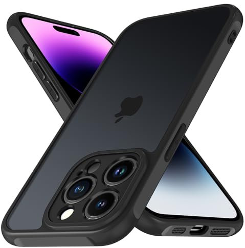 ivoler Funda Mate Negro para iPhone 14 Pro MAX 6.7 Pulgadas, [Protección Lente Cámara] [Protección Militar] Carcasa Protectora Antigolpes Trasera Translúcida Antihuellas Silicona Case