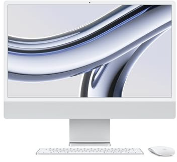 Apple 2023 iMac all-in-one desktop computer with M3 chip: 8-core CPU, 8-core GPU, 24-inch 4.5K Retina display, 8GB unified memory, 256GB SSD storage, matching accessories. Works with iPhone; Silver