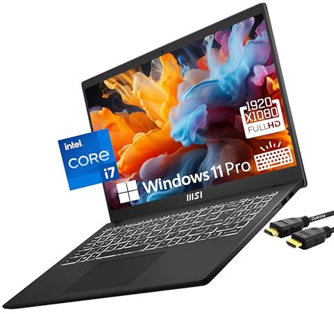 MSI Modern 15 Laptop, 15.6 Full HD Display, Intel Core i7-1255U(10-Core, Upto 4.7 GHz), Intel Iris Xe Graphics, Backlit Keyboard, HDMI, Numeric Pad, Windows 11 Pro, Black(16GB RAM - 2TB SSD)
