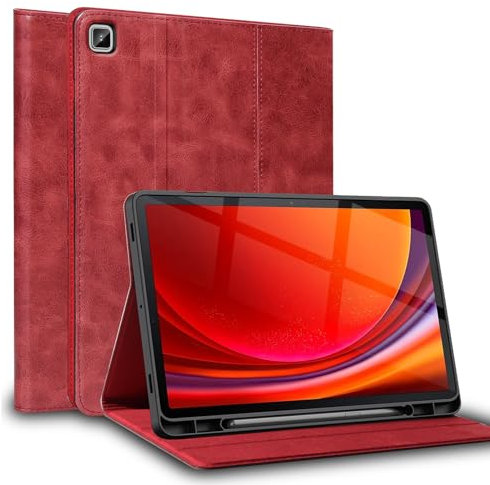Gexmil Leder Hülle für Samsung Galaxy Tab S6 Lite 10.4 Zoll 2024 2022 2020,mit Stylus Halter,Automatischer Schlaf/Aufwachen,Smart Folio Echtes Leder Hülle,Einstellbarer Ständer,Rot