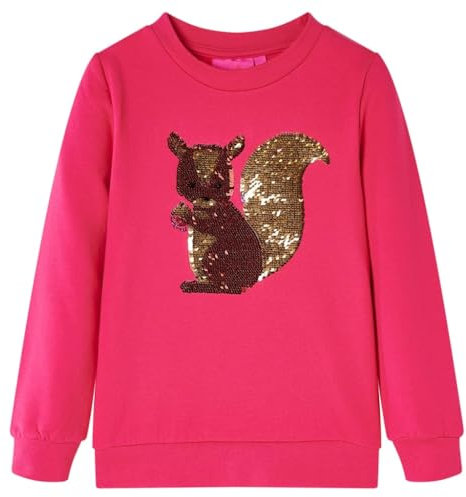Kinder Sweatshirt Eichhörnchen aus Pailletten Langarmshirt Pulli Knallrosa 128