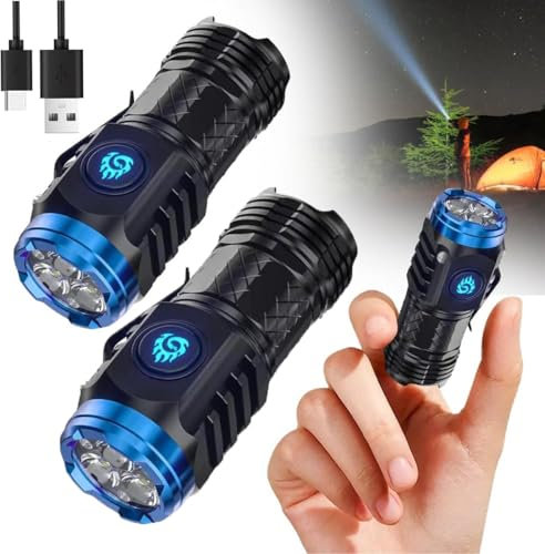 Starnearby 2 Stück Mini-Taschenlampe mit dreiäugigem Monster, Aufladbar LED Taschenlampen Extrem Helle mit 5 Lichtmodi, Wasserdicht Taktische Handlampe für Camping, Outdoor, Wandern, Notfall (Schwarz)