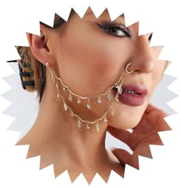 Wendalern Faux anneau de nez punk en cristal avec strass avec chaîne et pampille non percée - Chaîne de nez aux oreilles - Bijoux indiens pour femme et fille, Métal, Pas de gemme