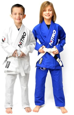 Nitro Fight Wear - Kids Evolution Brazilian Jiu Jitsu Gi, leicht, IBJJF-zugelassen, für Kinder, BJJ Gi (Gürtel nicht im Lieferumfang enthalten), Blau, M4 US