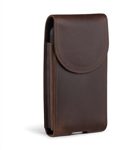 Hengwin Waist Belt Clip Holder, Small Mobile Phone Case Pouch for Samsung S25 S24 S23 Ultra S25+, iPhone 16 Pro Max 16 Plus 15 14 Pro Max Card Holder Genuine Leather Cellphone Carrier Pocket Holster
