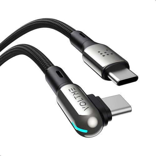 VOLTME Cable USB C 90 Grados, PD 60W Carga Rápida Tipo C, Nailon Trenzado 1,2M con Indicador de Carga Compatible con iPhone 16 Pro Max 16e 15 Samsung Galaxy S24 Ultra S23 Pixel 8 9 Huawei Xiaomi