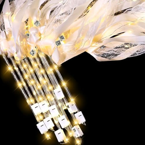 Wedding Wands,10 Stück LED Hochzeitsstäbe,Romantic Spitze Stäbe mit Hochzeitsbändern,Seidenfeenstab,Zauberstäbe mit Band Glocken,Gastgeschenke für Partys,Hochzeit Geburtstag Party