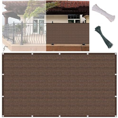 Brise-Vue pour Balcon 95 x 95 cm HDPE Tissu, Légèrement Transparent Écran Cache Vue Balcon Filet de Clôture avec Attaches de Câble et Cordons pour Jardin, Marron