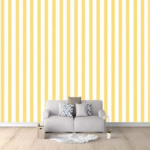 Papier Peint Panoramique Rayures Géométriques Jaune 350x256 cm Mural Papier Peint intissé Geant Poster Décoration pour Salon Chambre Chambre D'enfants Restaurant Murale