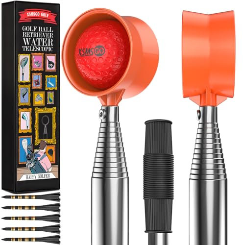 XSMSGO Recuperador telescópico de pelotas de golf de acero inoxidable de 9 pies / 12 pies para agua, alta durabilidad, doble cara, recogedor de pelotas de golf, accesorios de golf para hombres y