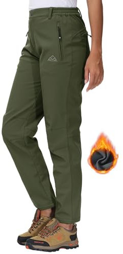 YSENTO Damen Softshellhose Winter Wanderhose Skihose wasserdichte Warm Gefüttert Thermohose Outdoorhose Trekkinghose(Grün,XL)