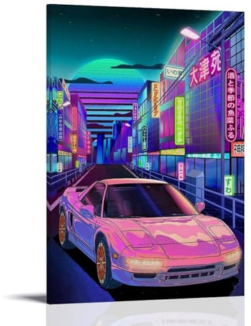 LKKHPEP JDM Auto-Kunst-Poster, Leinwand, Wandkunst, dekorative Wohnkultur, Gemälde für Wohnzimmer, Schlafzimmer, 60 x 90 cm, Rahmenstil
