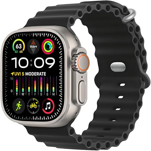 JJii Sung Patented Original Ocean Silicone Sport Armband - Kompatibel mit Apple Watch Ultra 2/Ultra Armband 49mm 46mm 45mm 44mm, Weiches für iWatch Ultra 2, Ultra SE 10/9/8/7/6/5/4/3/2/1