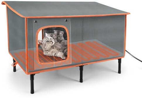 SIWA MARY Niche chauffante pour l'extérieur en hiver, maison d'extérieur résistante aux intempéries avec coussin chauffant, porte d'évacuation étanche et sûre, abri isotherme pour chat avec chauffage