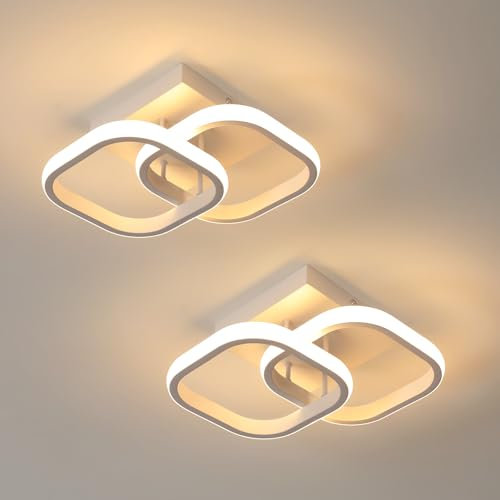 SENQIU 2 Stücke LED Deckenleuchte, 22W Modern Quadratisch LED Deckenlampe, Deckenleuchten Weiße aus Aluminium für Wohnzimmer Schlafzimmer Küche, Warmweiß 3000K