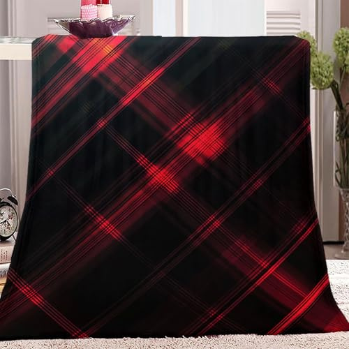Kuscheldecke 130 x 170 cm Weiche Decke Flanell Wolldecke Couchdecke Flauschig Sofa Decke Einfaches Kariertes Muster Druck Flauschig Warm Weichen Bett Decken Kuscheldecke Rot Schwarz