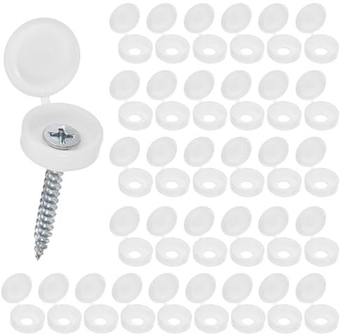 M METERXITY 100-Pack Plastic Hinged Screw Cover Caps, 6mm Shutter Screws with Caps, Fold Snap Washer Covers, Washer Flip Protection Covering M3 M4 M5 Screws Heads [White]