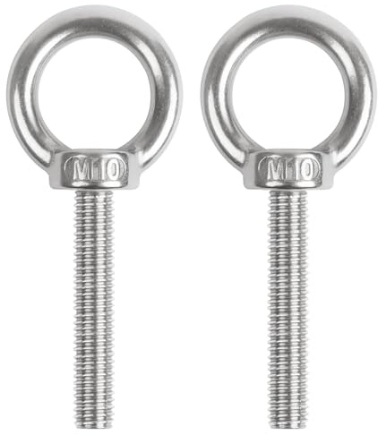 2 Stücke Juttzzei Ringschraube M10, M10 x60MM /2.36 Ringschraube mit Gewinde, 304 Edelstahl Ösenschraube,Runde Ringbolzen Augenschrauben für Rolle des Befestigens und Hängens