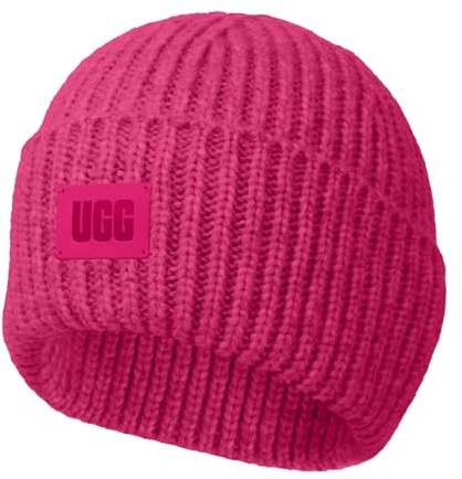 UGG Kids’ Chunky Rib Beanie with Seamless Crown, Soft Rib-Knit Fabric, and Leather Logo Patch