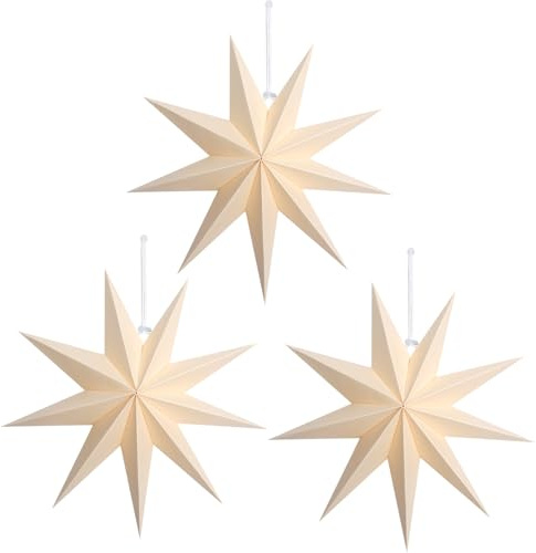 3 decorazioni natalizie a 9 punte bianche di carta a forma di stella, decorazioni natalizie da soffitto, per albero di Natale, feste di nascita, matrimoni, feste di compleanno (kaki chiaro)