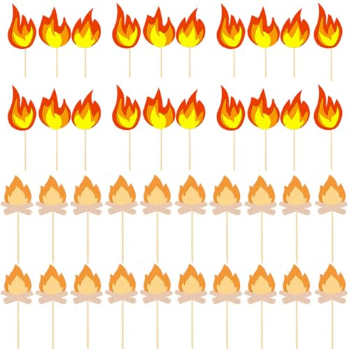 Gaodercha 40 Stück Flammen-Geburtstagskuchen-Dekorationen 2 Designs Feuerwehrauto-Kuchendekoration Feuer-Kuchendekoration Feuer-Flammen-Papier-Kuchendekorationen für Geburtstagsparty-Kuchenbedarf